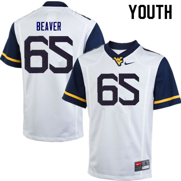NCAA Youth Donavan Beaver West Virginia Mountaineers White #65 Nike Stitched Football College Authentic Jersey MA23L17DK